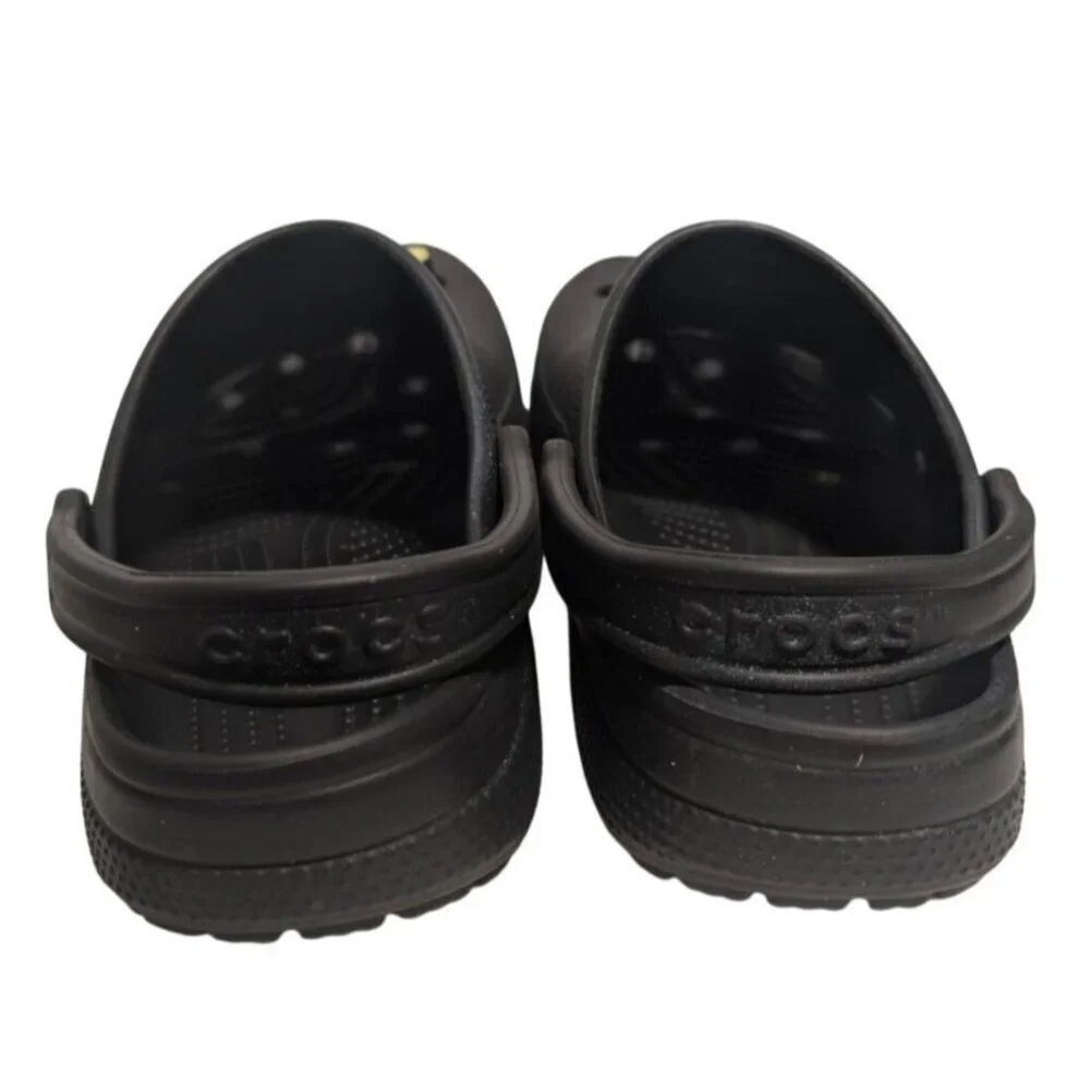 Crocs Classic Clogs Black Mens 9 Womens 11 with Rick and Morty Jibbitz Charms